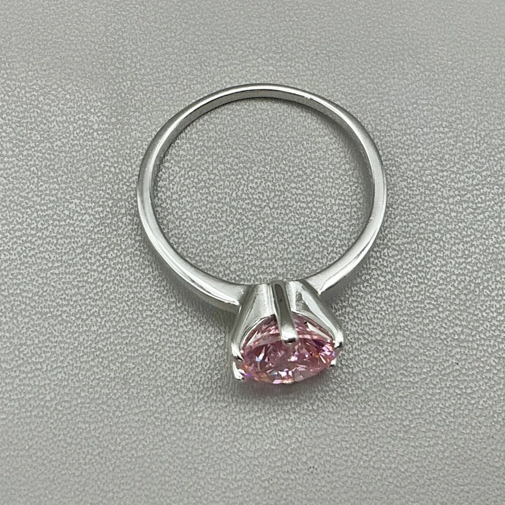 Danbury Mint Ring Pink Heart Crystal Solitaire Silver Tone Ring Size 8